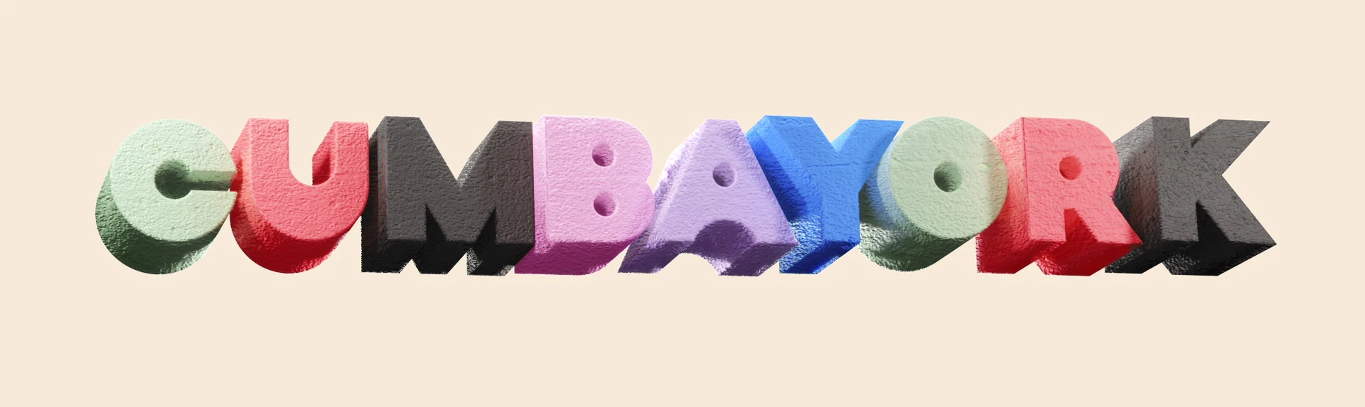 Logotipo 3D de Cumbayork en rosa y verde