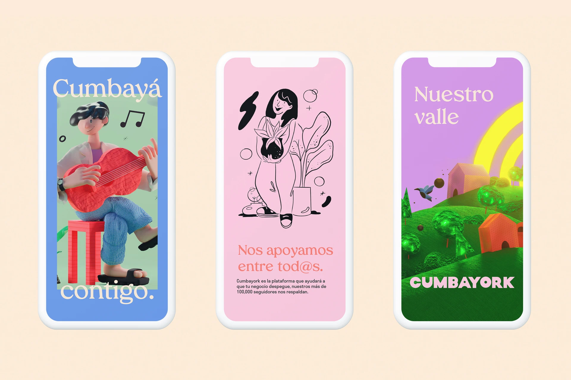 Historias de Instagram de Cumbayork con personajes 3D e ilustraciones