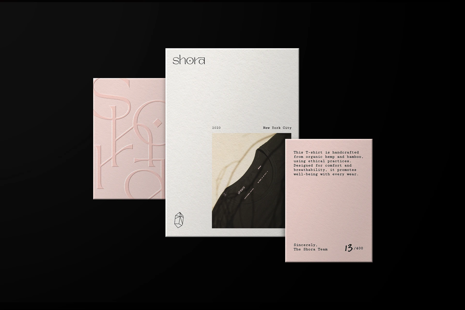 Shora stationery set in pink and cream on black